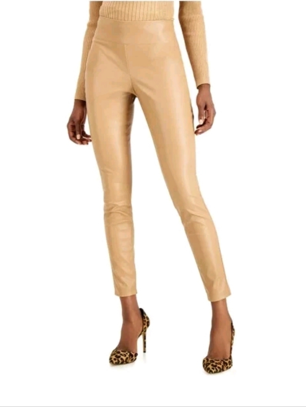 NWT INC International Concepts Faux Leather Skinny Ponte Leggings Tan 8